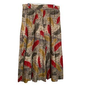 VTG Leslie Fay Maxi Skirt Multi-Color Leaf Print Button-Down Flowy Sz 18 Cottage